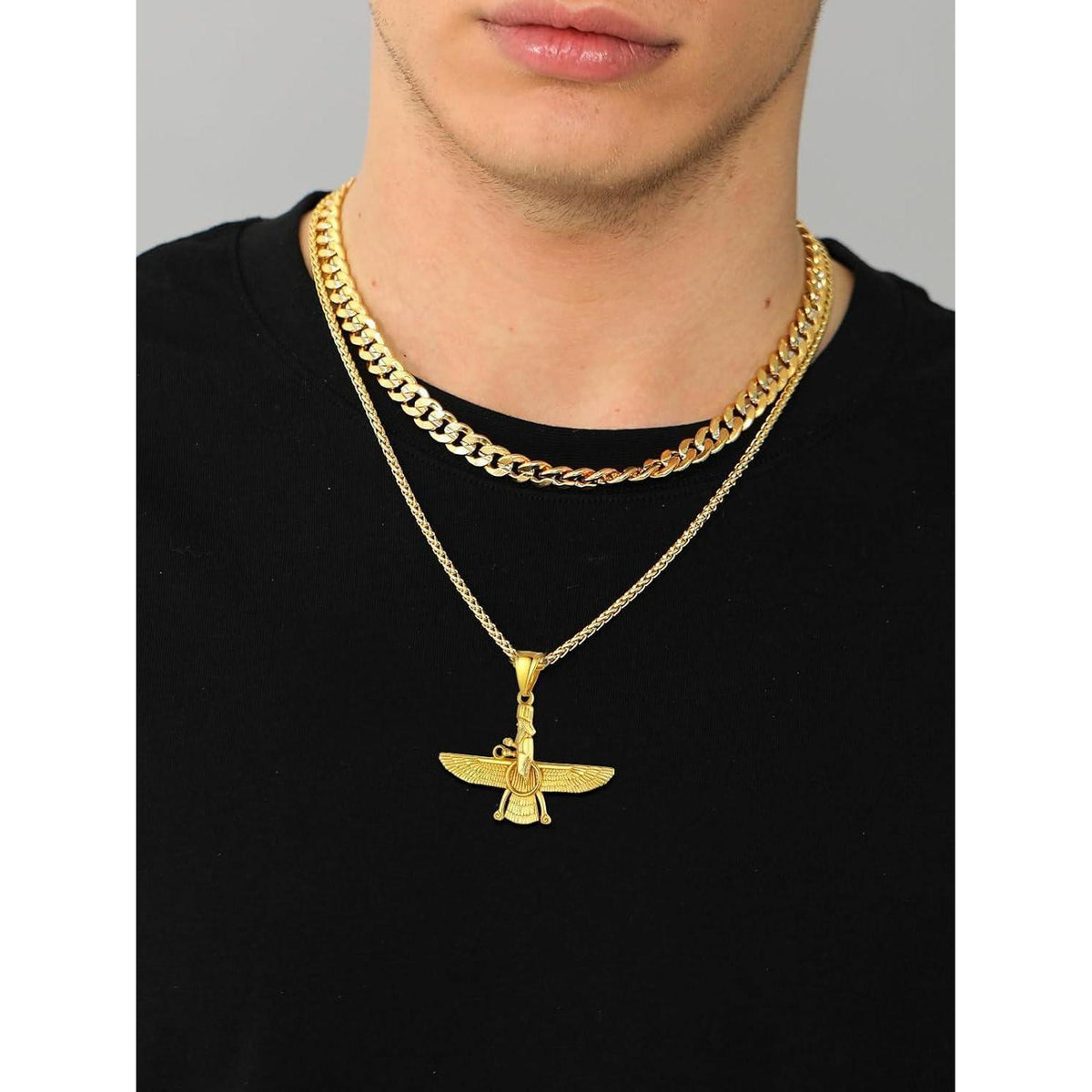 Halskette mit Faravahar Anhänger Edelstahl Goldfarben