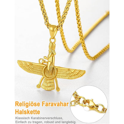 Halskette mit Faravahar Anhänger Edelstahl Goldfarben