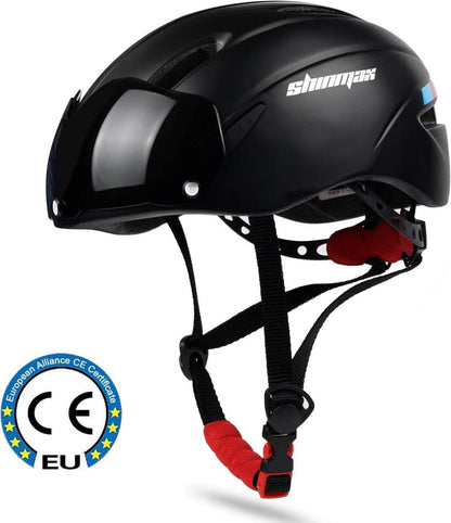 Fahrradhelm mit Visier Schutzbrille für Erwachsene Schwarz
