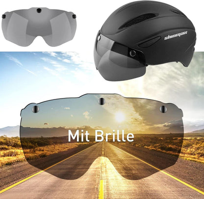 Shinmax Fahrradhelm Herren Damen mit Visier Abnehmbar Schwarz