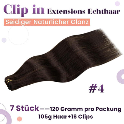 Echthaar Clip-In Extensions Dunkelbraun 35cm (7 Stück)