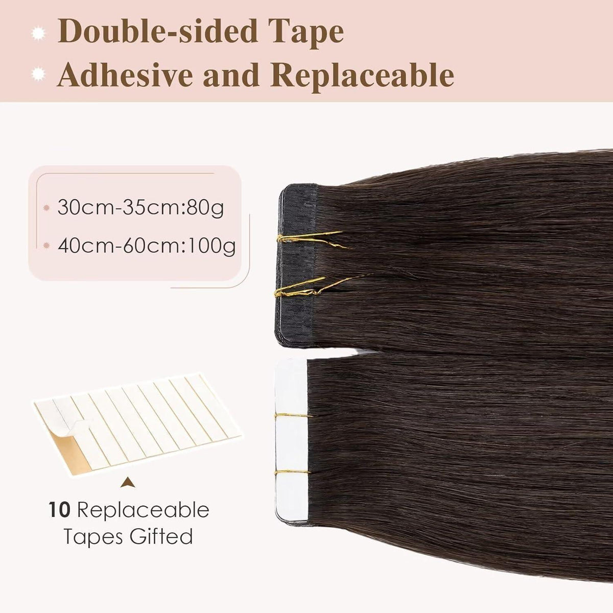 Remy Echthaar Tape Extensions Braun 40cm - 40 Stück