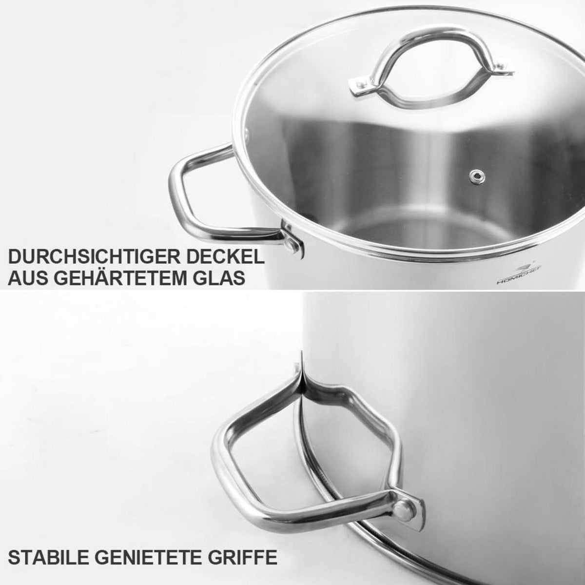 Großer Edelstahl-Suppentopf 15,1L mit Deckel – Nickelfrei & Robust