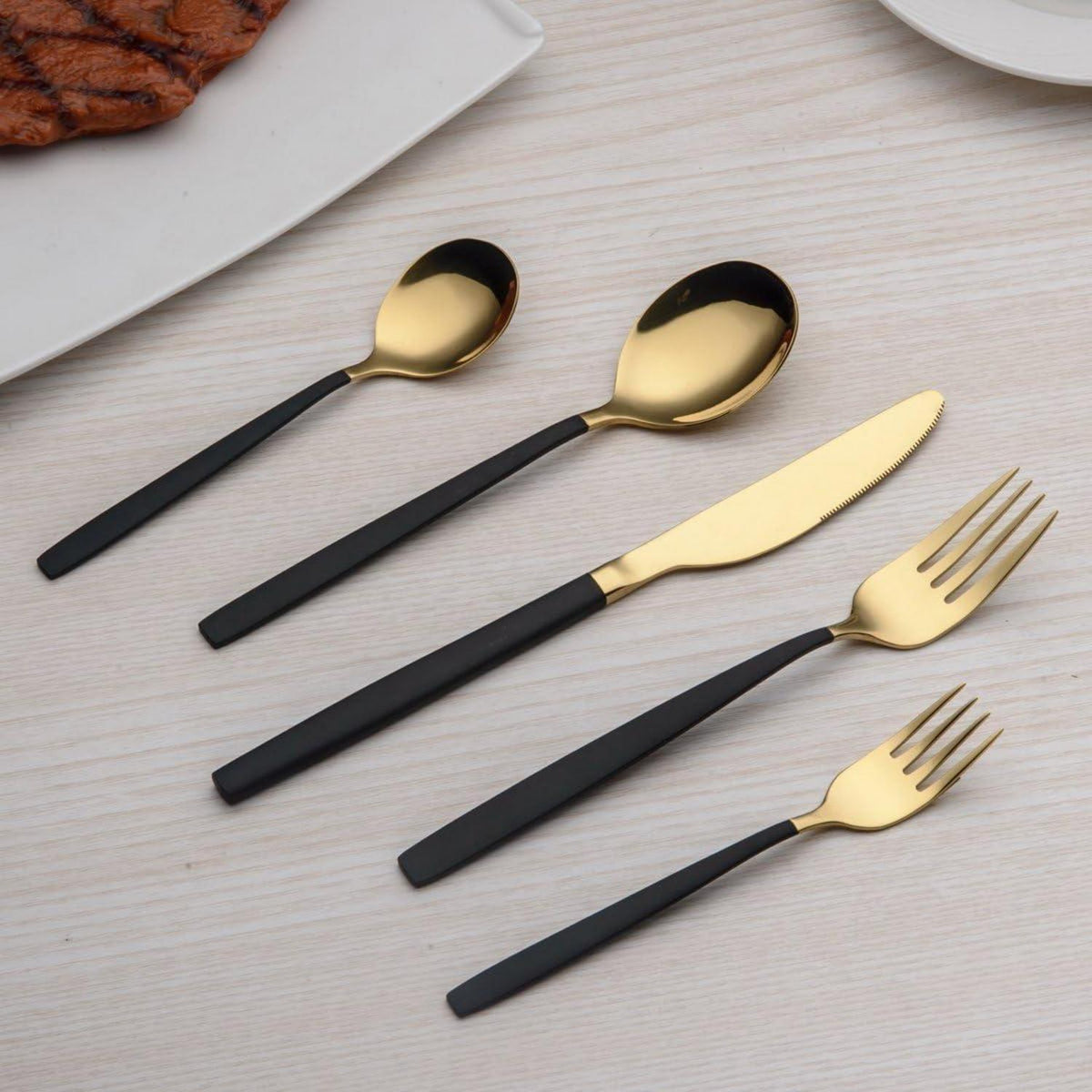 30-teiliges Besteckset Edelstahl Schwarz Gold für 6 Personen