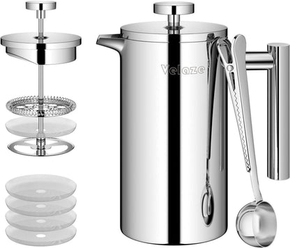 Velaze French Press Edelstahl Kaffeebereiter 350ML 5 Edelstahlfilter