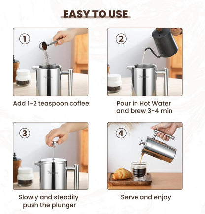 Velaze French Press Edelstahl Kaffeebereiter 350ML 2-3 Tassen