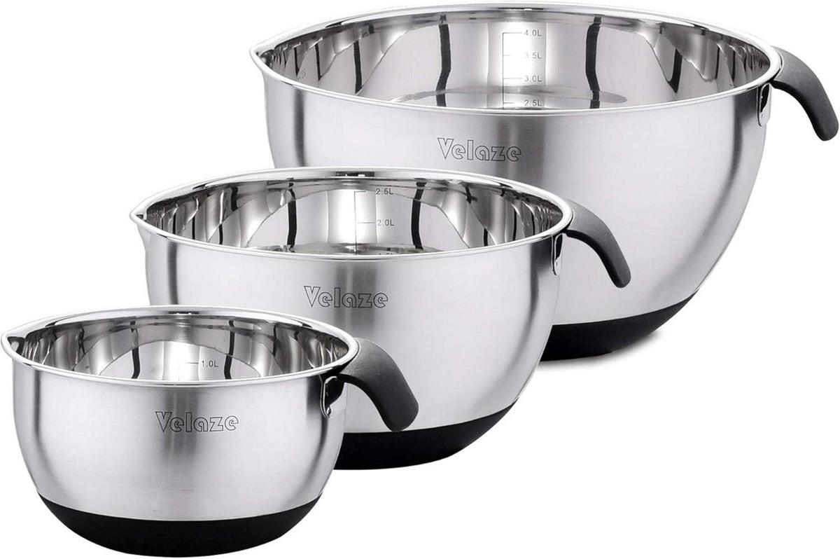 Edelstahl Salatschüssel Set 3 Stück Rührschüssel 5L 3L 1.5L