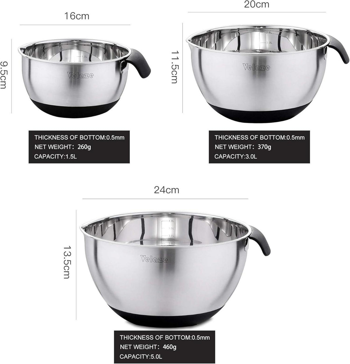 Edelstahl Salatschüssel Set 5L 3L 1.5L Stapelbar