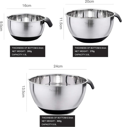 Edelstahl Salatschüssel Set 5L 3L 1.5L Stapelbar