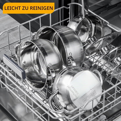 7-teiliges Edelstahl Kochtopf Set mit Glasdeckeln