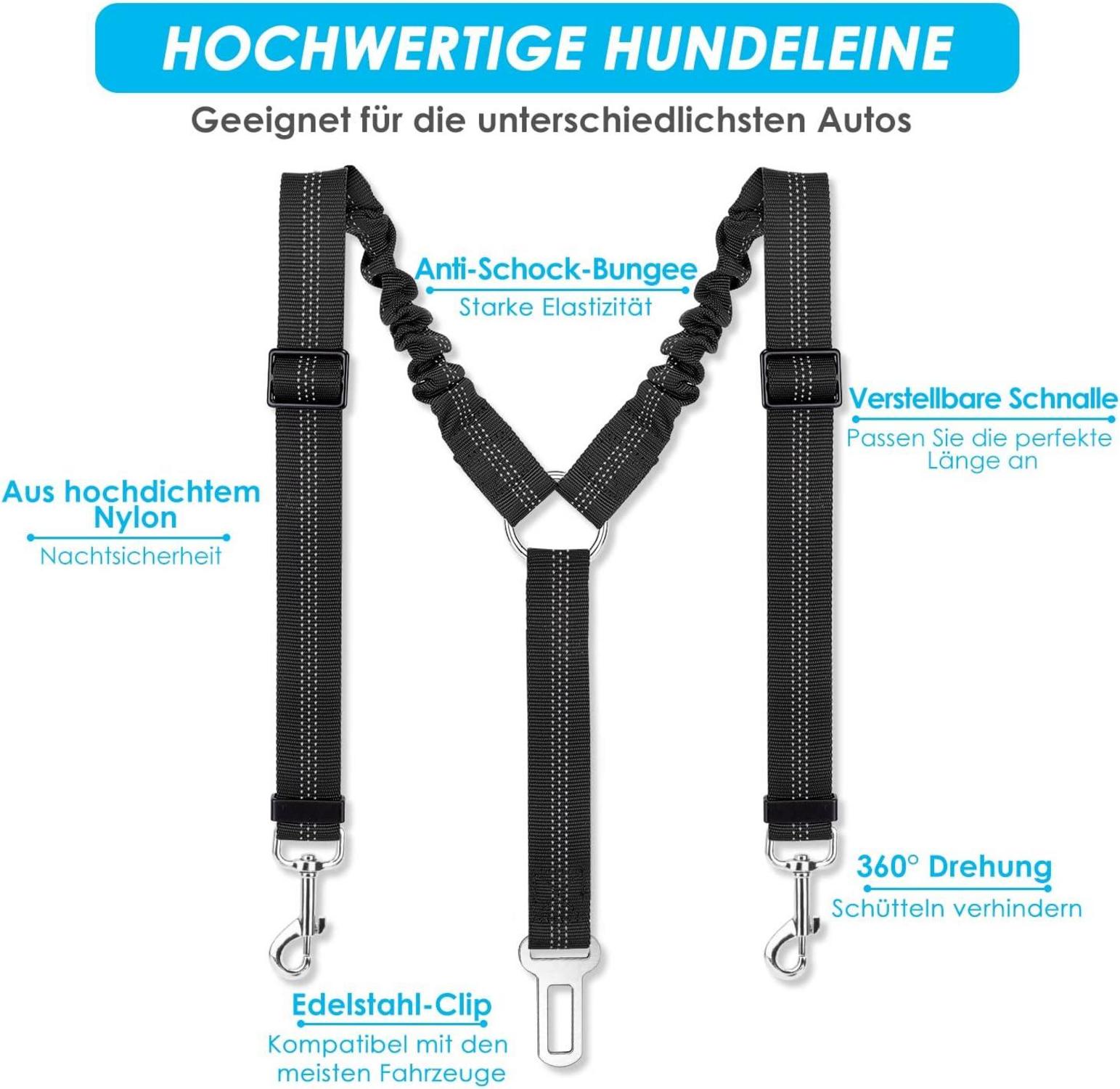Anschnallgurt Hund Auto 2 in 1 verhedderungsfreier elastischer