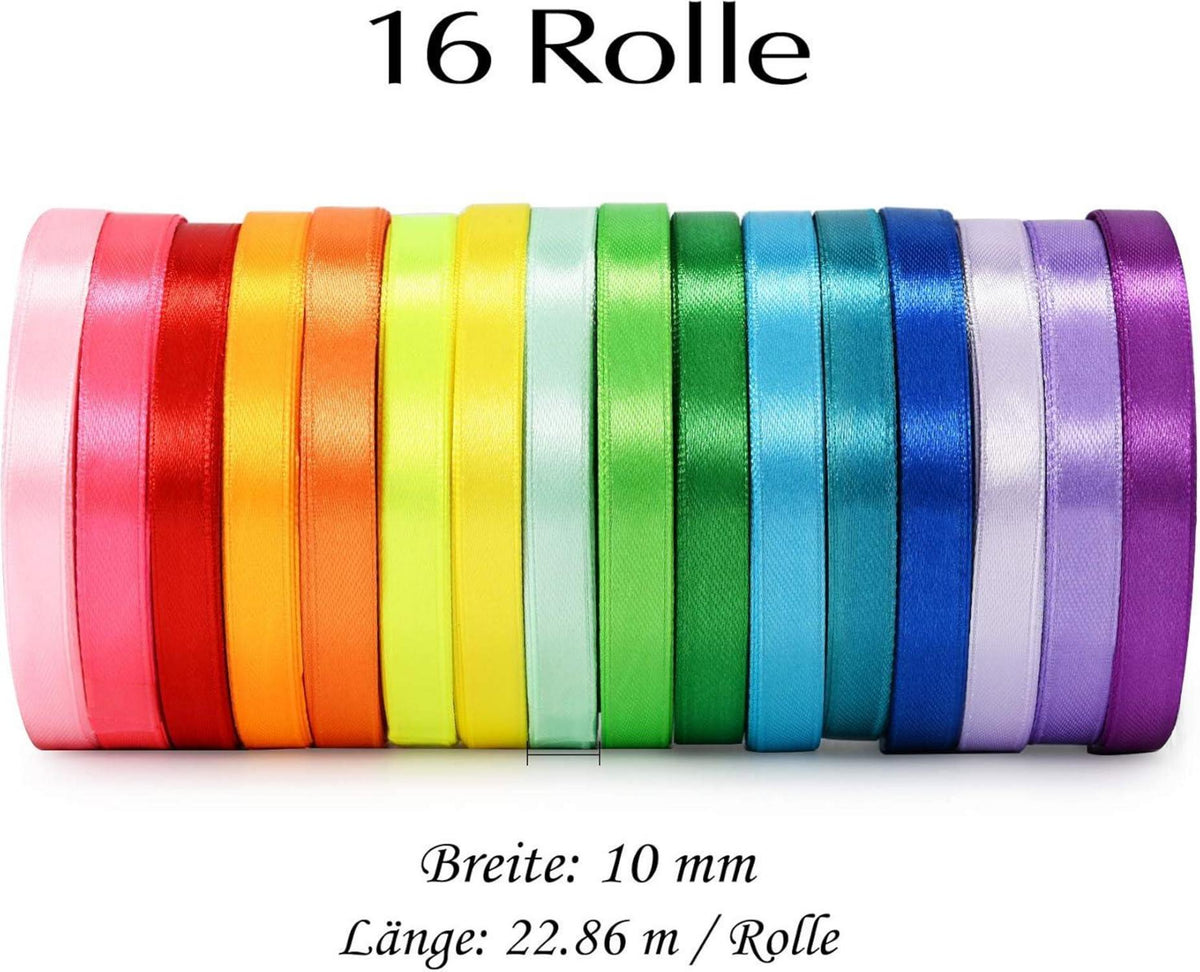 Satinband 16 Farben 22m x 10mm Geschenkband zum Basteln