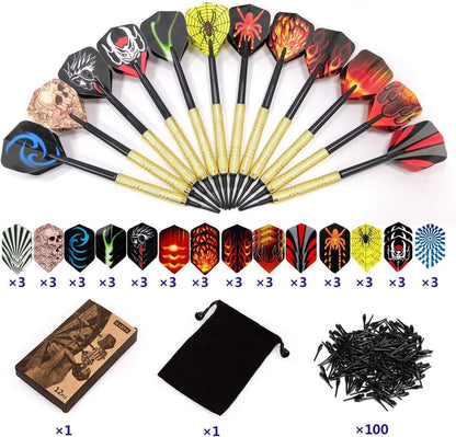 Sinwind Softdart Dartpfeile Set 12 Stück mit Kunststoffspitze, 30 Flights, 10 Motive