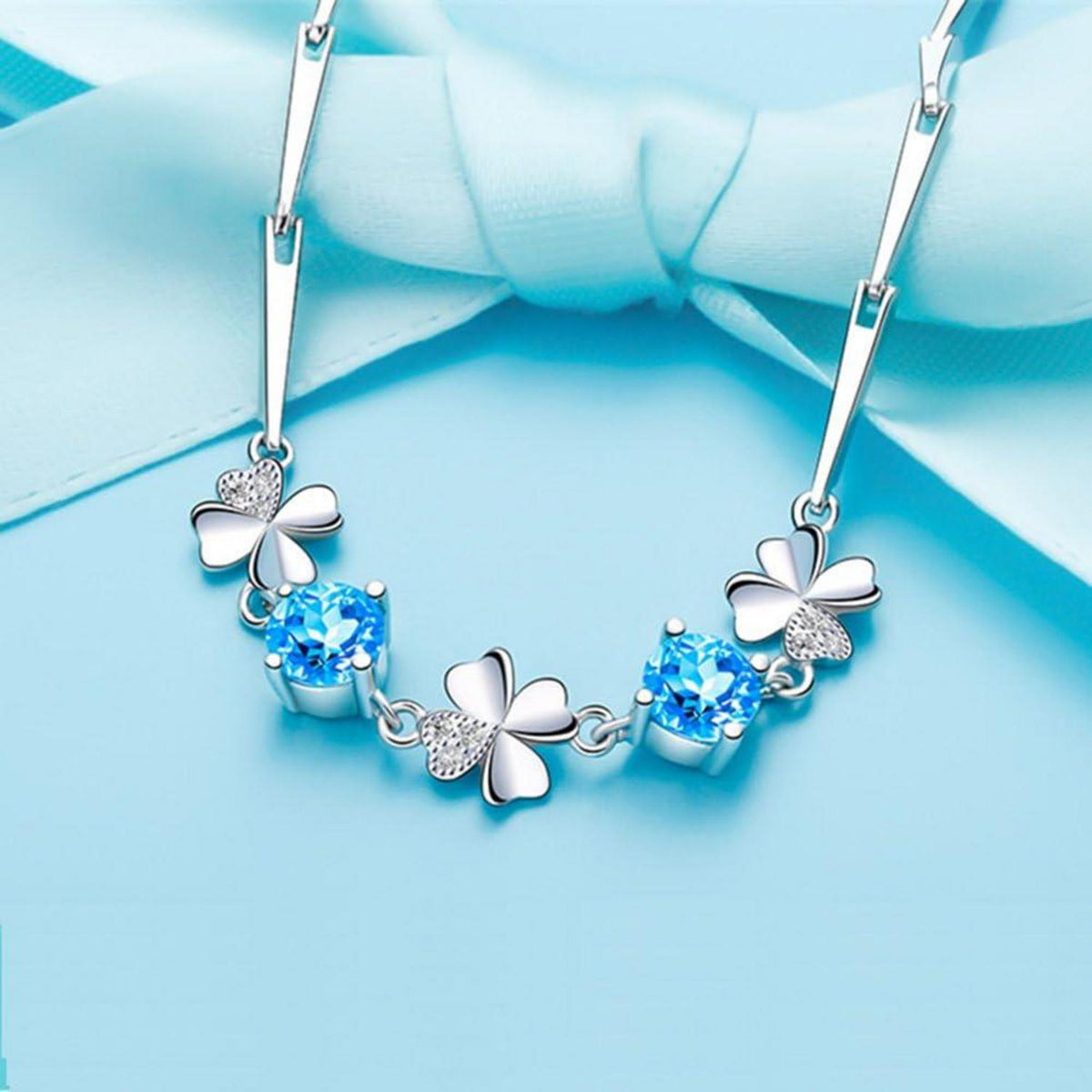 925 Sterling Silber Damen Armband mit Klee Anhänger und Zirkonia, Geschenkbox