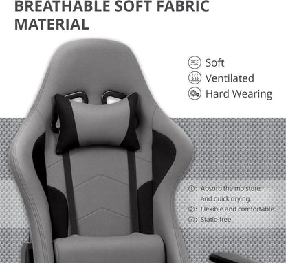 Gaming Stuhl Ergonomisch Stoff Armlehnen Lendenkissen Grau