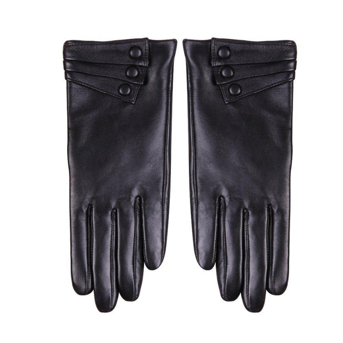 Damen Lederhandschuhe Touchscreen Lammfell Warm Schwarz S