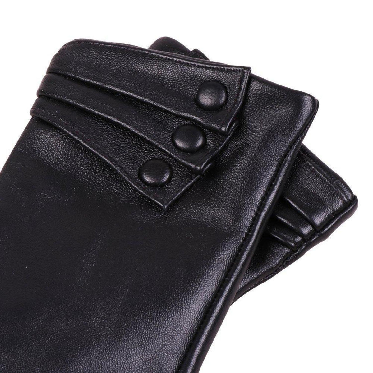 Damen Lederhandschuhe Touchscreen Lammfell Warm Schwarz S