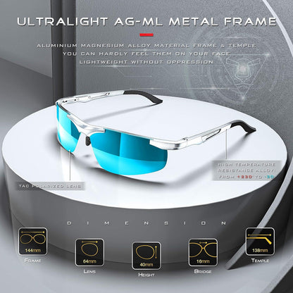 Sportliche Polarisierte Sonnenbrille Herren Al-Mg Metallrahmen UV400 CAT 3