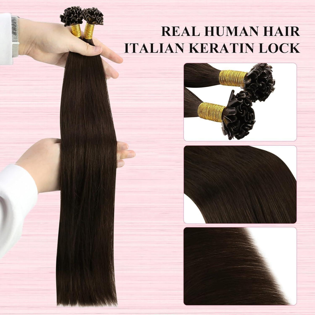 Echthaar Bondings Dunkelbraun 50cm – Keratin U-Tip Extensions