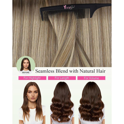 Echthaar Tape-in Extensions Hellbraun Ombre Blond 40cm