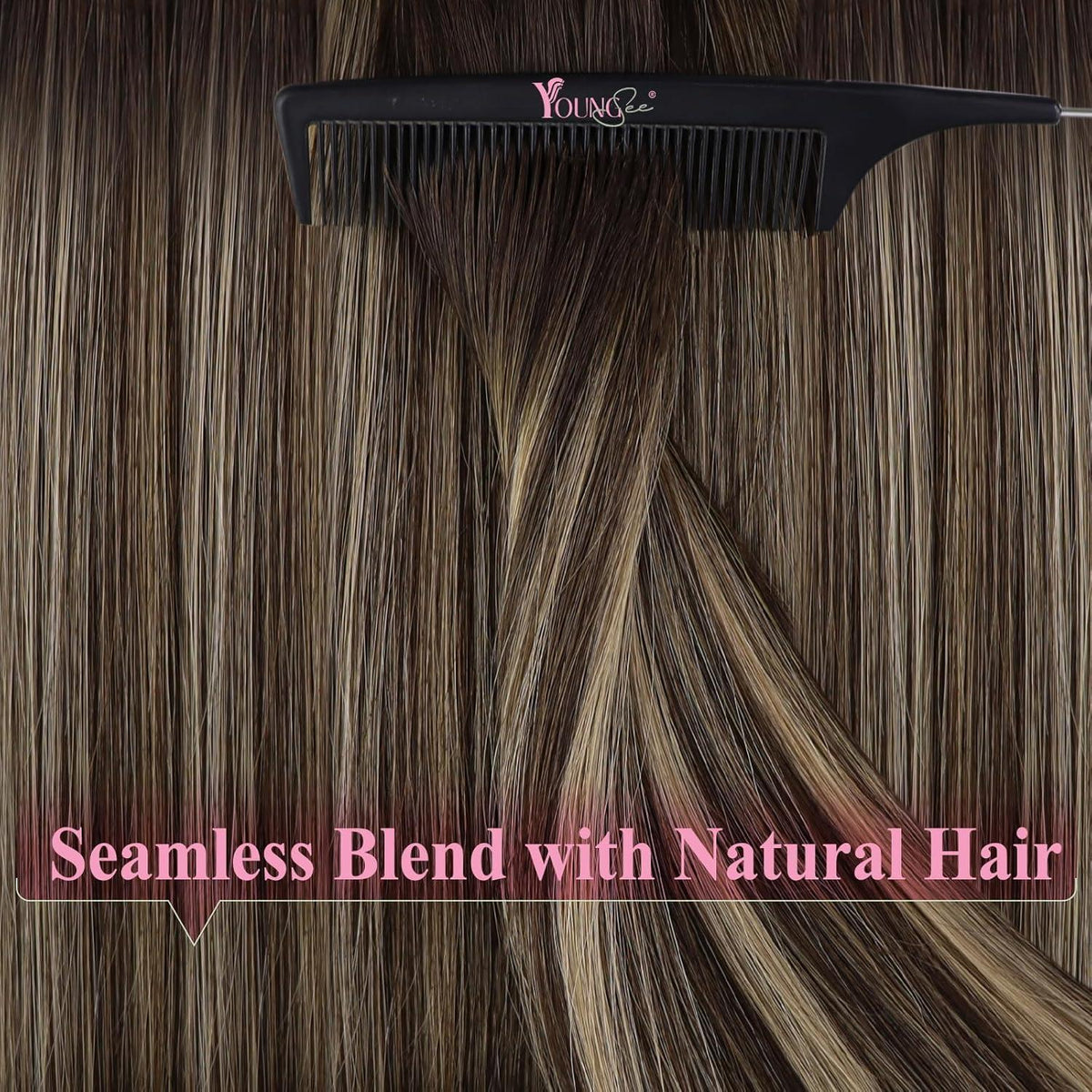 Echthaar Tape Extensions Ombre Braun Blond 45cm