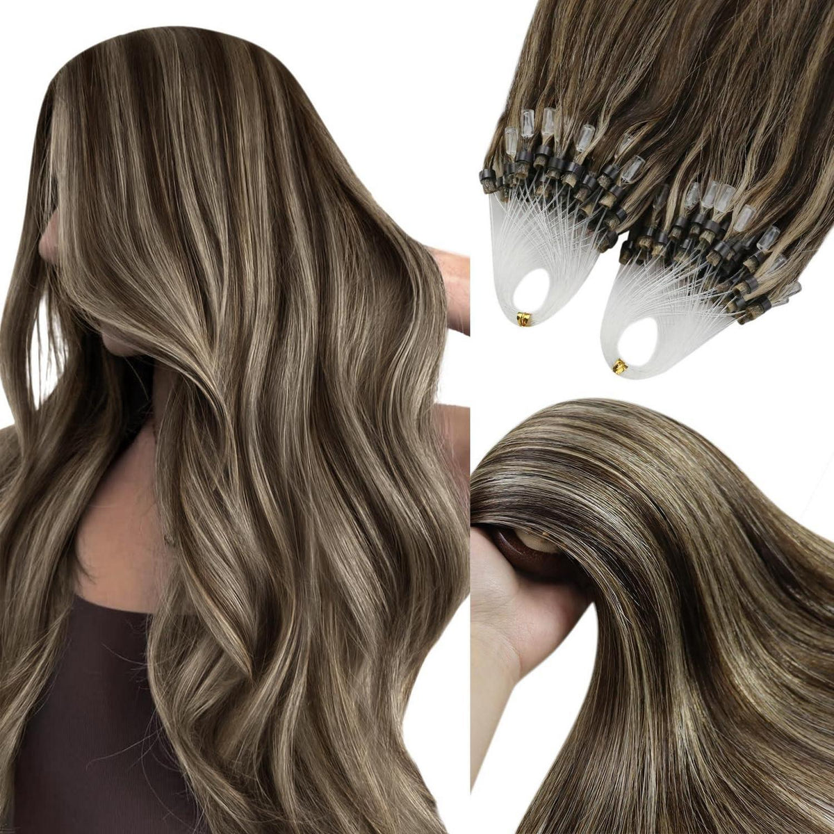 Dunkelbraune Micro Ring Haarverlängerung – Echthaar 55cm
