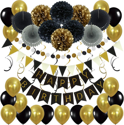 Geburtstagsdeko-Set mit Wimpelkette, Papier Fans, Pompoms, Girlanden