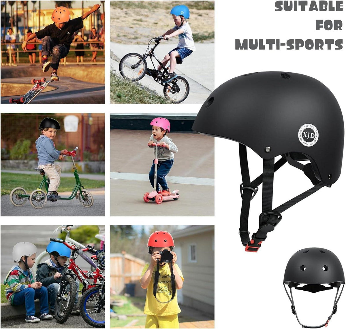 XJD Kinder Jugend Fahrradhelm CE-Zertifizierung Multisport 3-13 Jahre Schwarz
