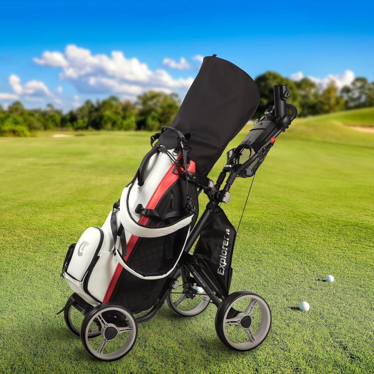 4-Rad Golfwagen Superlite mit Kühltasche und Zubehör