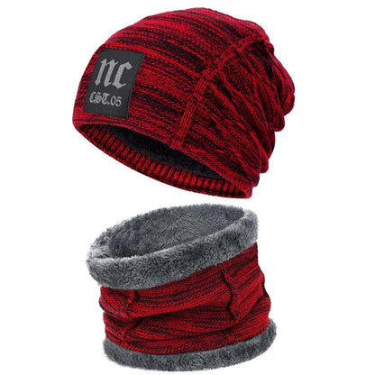 Winter Mütze & Schal Set Herren Warm Beanie Loop Schal Rotwein