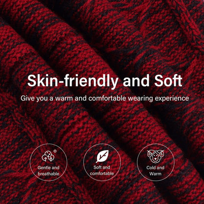 Winter Mütze & Schal Set Herren Warm Beanie Loop Schal Rotwein