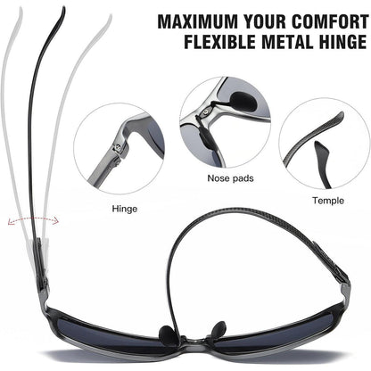 DUCO Herren Carbon Fiber Polarisierte Rechteck Sonnenbrille
