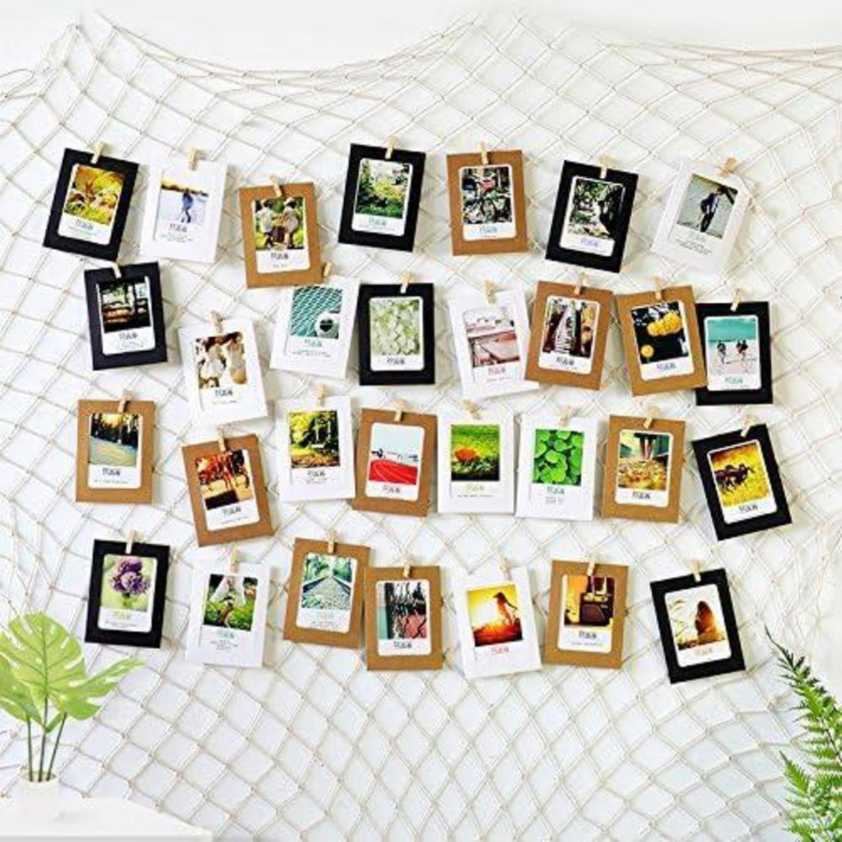 Fischernetz Wanddeko mit Klammern – DIY Foto Collage 120x120cm