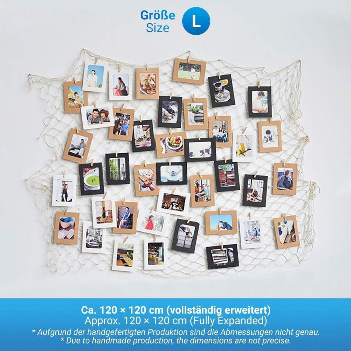 Fischernetz Wanddeko mit Klammern – DIY Foto Collage 120x120cm
