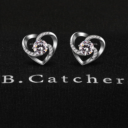 B.Catcher Herz Ohrringe Damen 925 Silber Zirkonia Geschenk