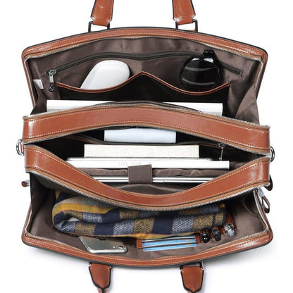 Damen Leder Aktentasche Laptoptasche 15.6 Zoll Arbeitstasche Braun