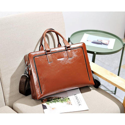 Damen Leder Aktentasche Laptoptasche 15.6 Zoll Arbeitstasche Braun