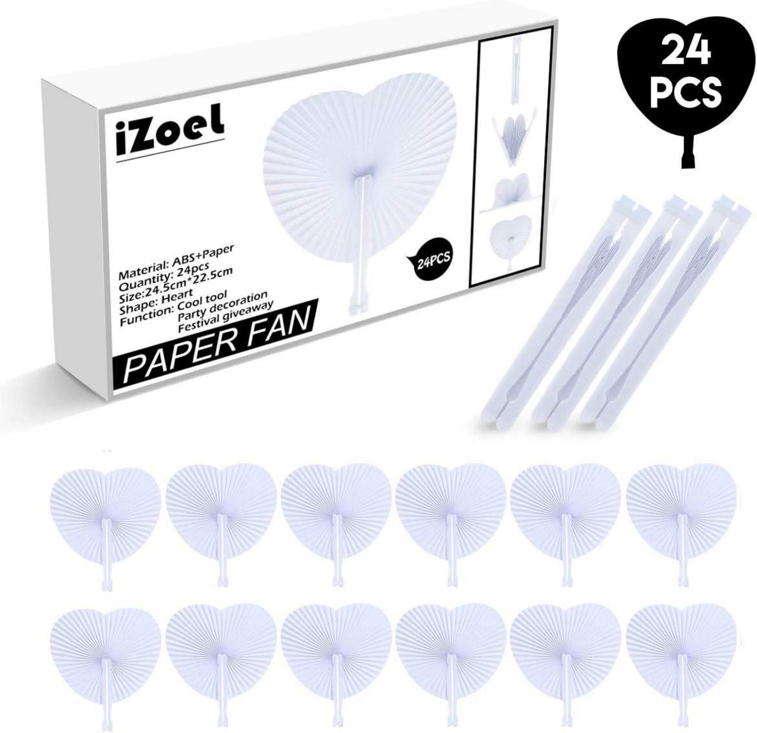Weißer Handfächer Herzform Hochzeit Gäste Geschenk 24Stk