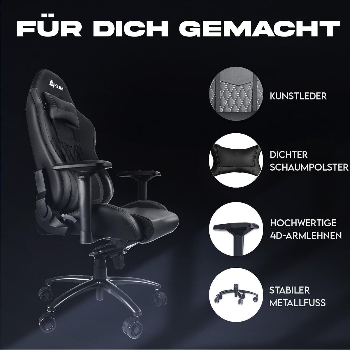 Esports Gaming Stuhl mit Lenden- und Nackenstütze schwarz