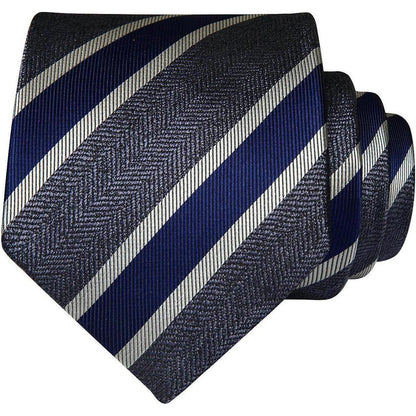Herren Krawatten-Set mit Einstecktuch, gestreift, Grau & Marineblau