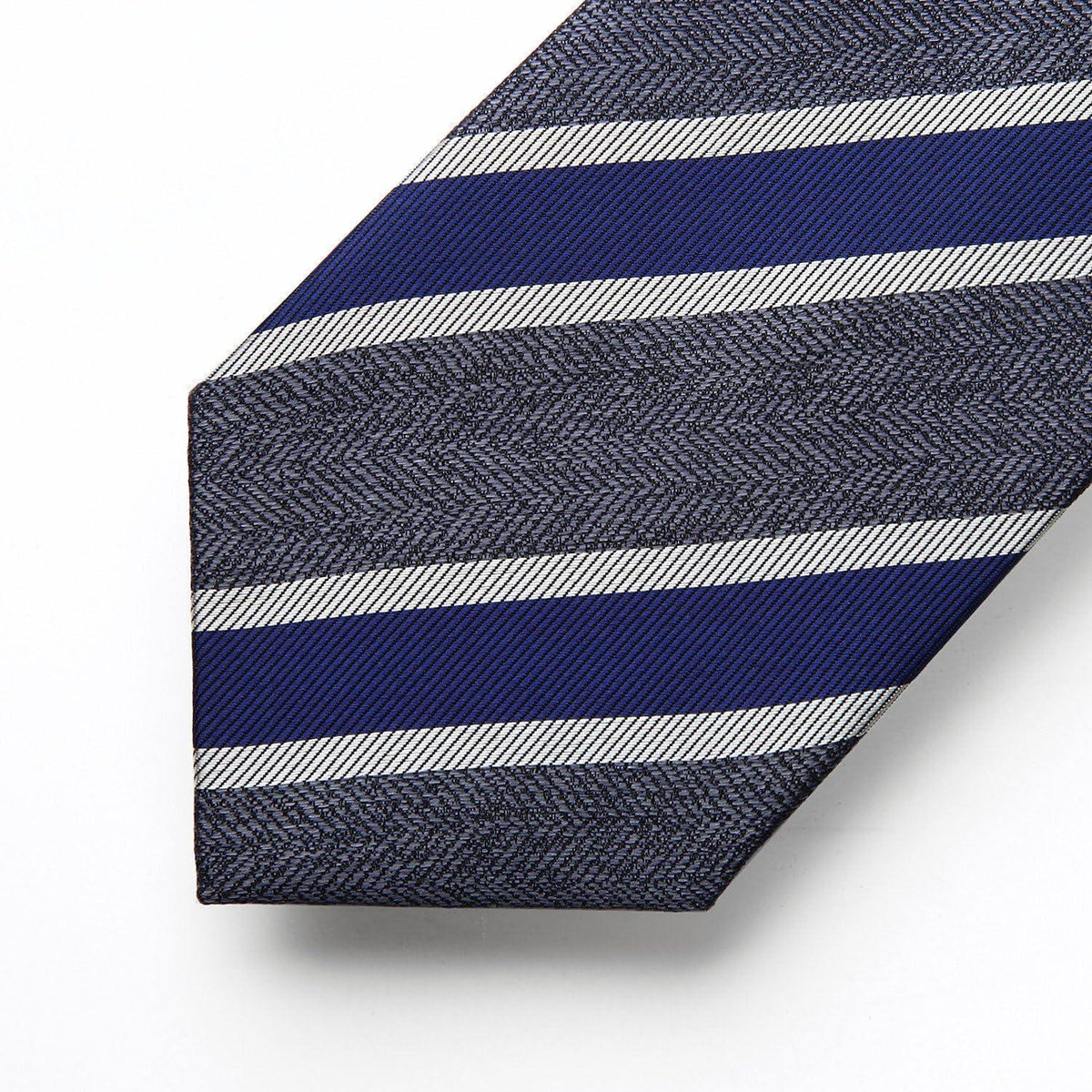 Herren Krawatten-Set mit Einstecktuch, gestreift, Grau & Marineblau