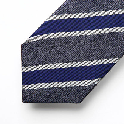 Herren Krawatten-Set mit Einstecktuch, gestreift, Grau & Marineblau