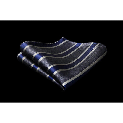 Herren Krawatten-Set mit Einstecktuch, gestreift, Grau & Marineblau