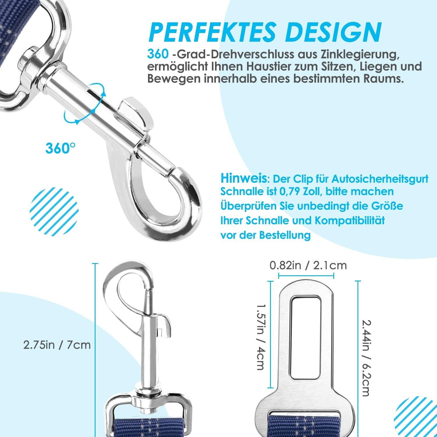SlowTon Anschnallgurt Hund Auto 2in1 langlebig reflektierend Sicherheitsgurt Blau