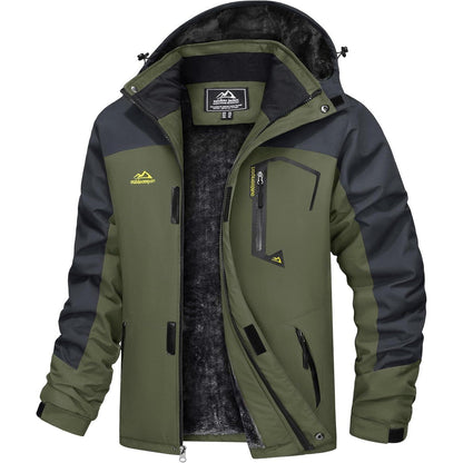 Herren Winterjacke Warme Fleece Ski Kapuze Armeegrün Größe S