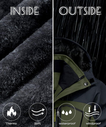 Warme Herren Winterjacke Wasserdicht Winddicht Fleece S Armeegrün