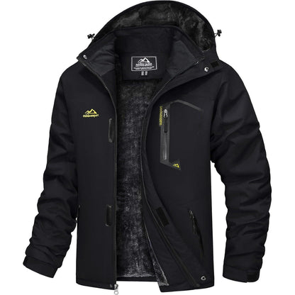 Herren Winterjacke wasserdicht warm gefüttert mit Kapuze Schwarz
