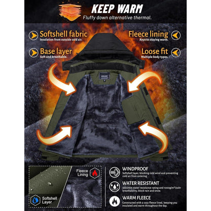 Herren Winterjacke wasserdicht warm gefüttert Armeegrün XL