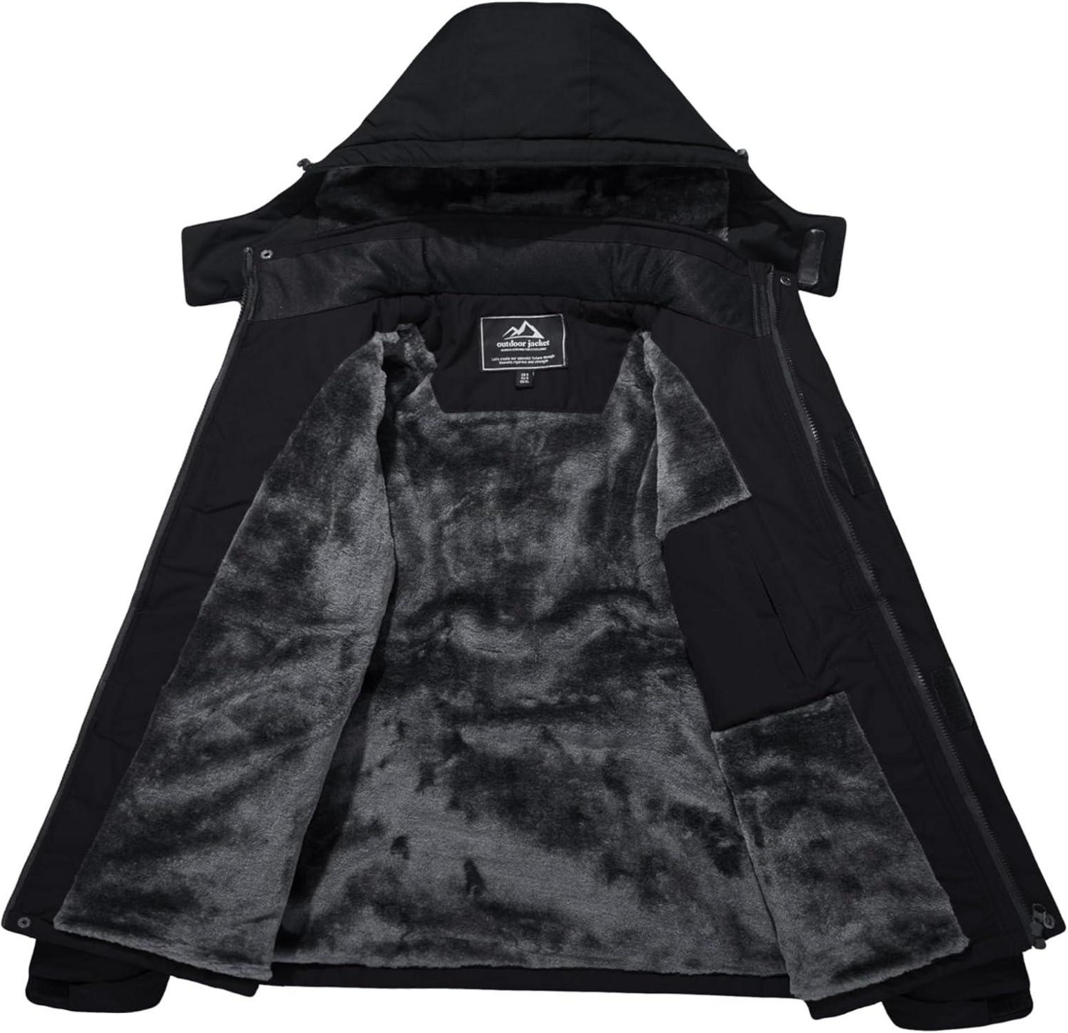 Herren Winter Skijacke Fleece Gefüttert Wasserdicht Schwarz