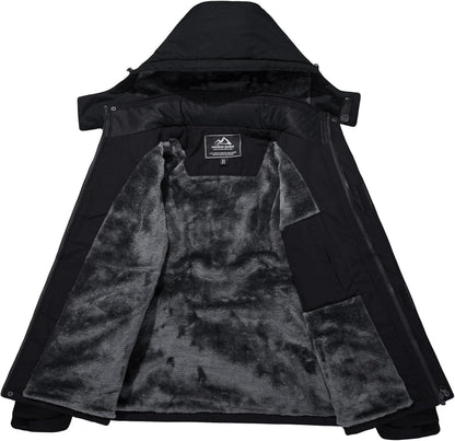 Herren Winter Skijacke Fleece Gefüttert Wasserdicht Schwarz